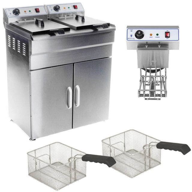 Tweekamer dubbele friteuse met kast 400V -2x10L