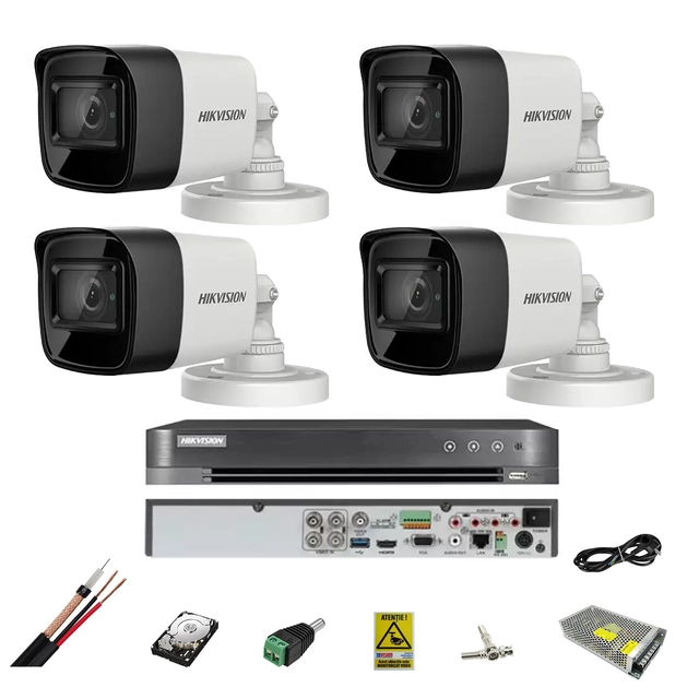 Überwachungssystem 4 Hikvision-Kameras 8MP, 2.8mm, IR 30m, DVR 4 Kanäle 8MP, Zubehör, Festplatte