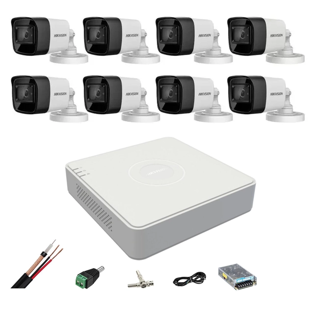 Überwachungssystem 8 Hikvision-Kameras 4 in 1 8MP, 3.6mm, IR 80m, DVR 8 Kanäle, Montagezubehör