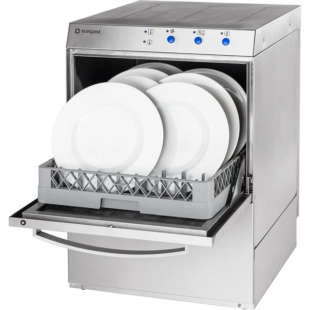 Universal dishwasher 400/230V with a washing liquid dispenser, a discharge pump and a rinse aid pump