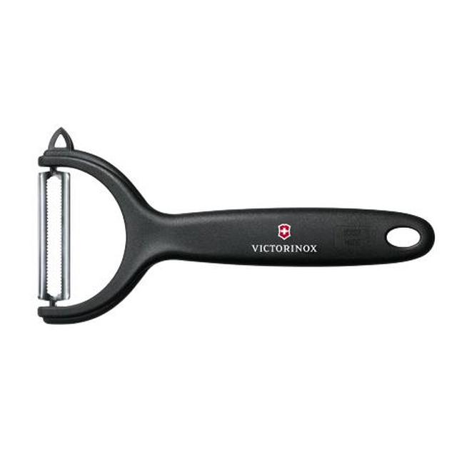 Universal peeler, horizontal, serrated blade, black