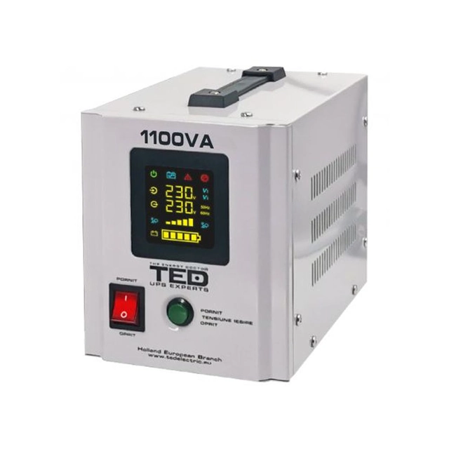UPS 1100VA/700W pagarināts darbības laiks izmanto TED UPS Expert akumulatoru (nav iekļauts komplektā).TED000323