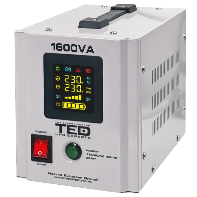 UPS 1600VA/1050W runtime extins utilizeaza doi acumulatori (neinclusi) TED UPS Expert TED000330