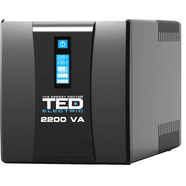 UPS 2200VA 1250W ar stabilizatoru un vadību, 3x Schuko, LCD ekrāns un 4x akumulators 12V 7Ah, TED Electric TED004666