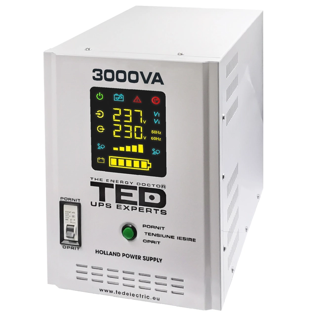 UPS 3000VA/2100W a meghosszabbított üzemidő két TED UPS Expert akkumulátort használ (nem tartozék).TED001672