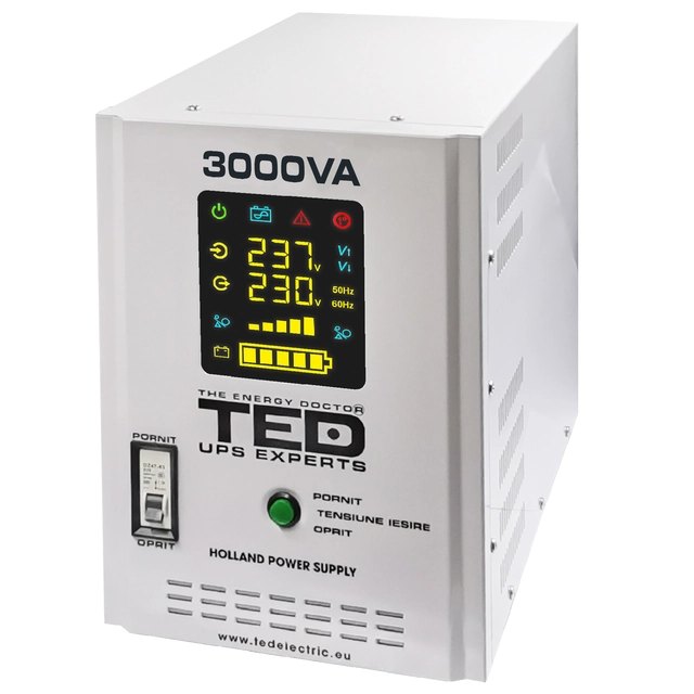 UPS 3000VA/2100W el tiempo de funcionamiento prolongado usa dos baterías TED UPS Expert (no incluidas).TED001672