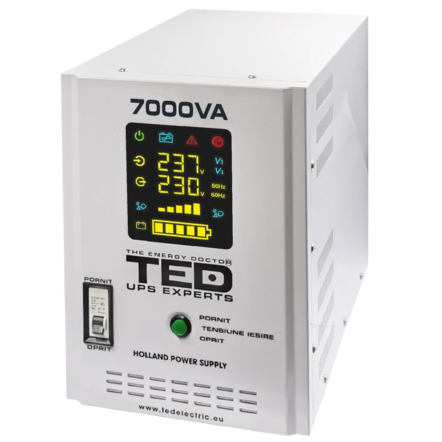 UPS 7000VA/5000W podaljšan čas delovanja uporablja štiri baterije (niso vključene) TED UPS Expert TED001696