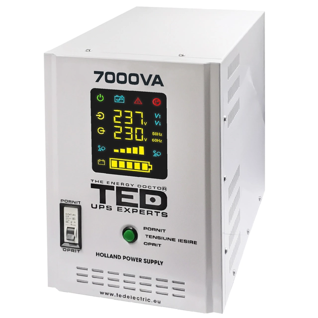 UPS 7000VA/5000W удължено време на работа използва четири батерии (не са включени) TED UPS Expert TED001696