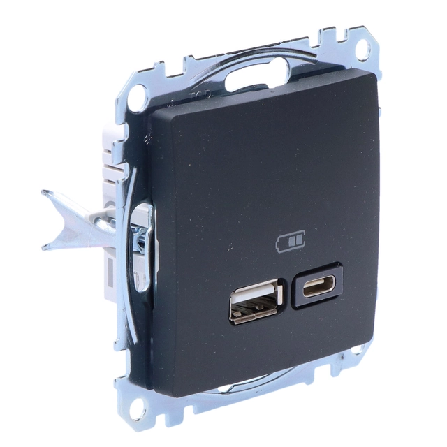 USB A+C įkrovimo prievadas 2,4A, juodas antracitas SEDNA DESIGN