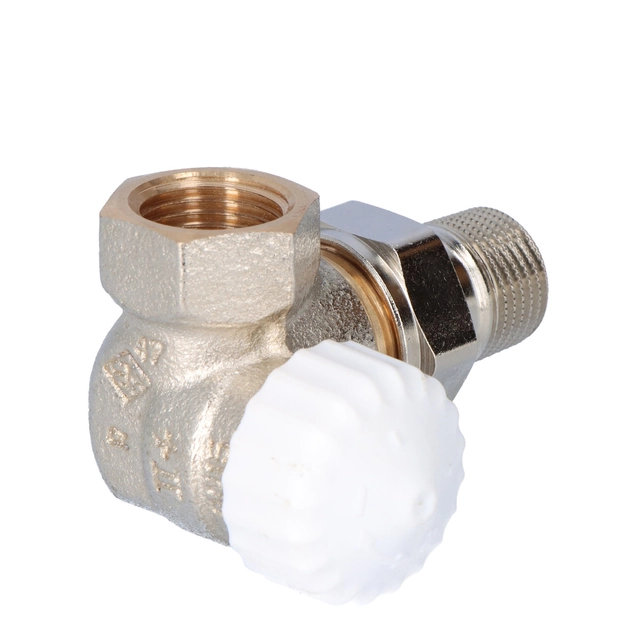 V-exakt II thermostatic valve DN15 nickel-plated, white angle-corner cover for mounting on the right side of the radiator