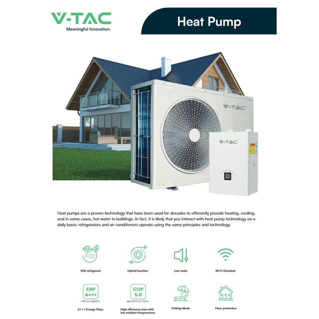 V-TAC heat pump - 4kW with back up heater 3kW