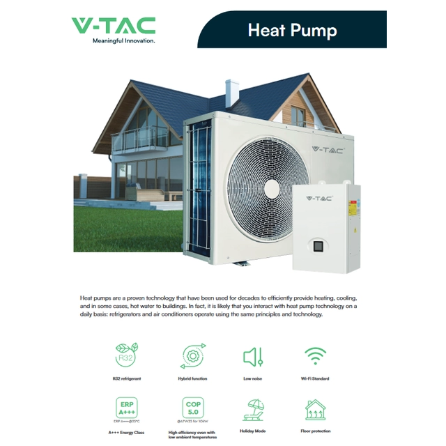 V-TAC varmepumpe - 4kW med reservevarmer 3kW