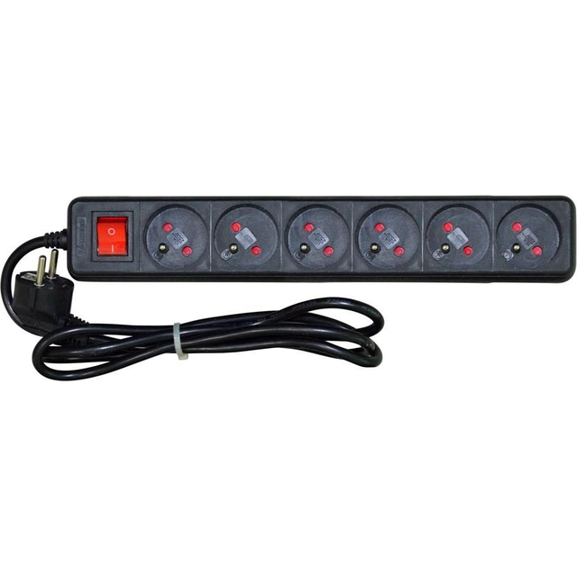 Vakoss surge protection power strip 6 sockets 1.5 m black (52-611SK)