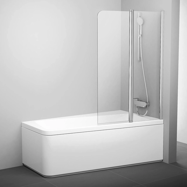 Vändbar badrumsvägg Ravak 10°, 10CVS2-100 R blank+glas Transparent