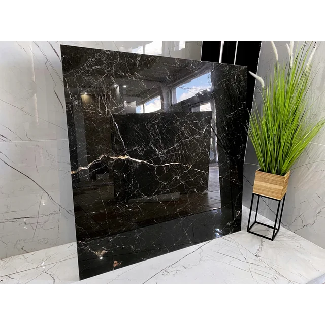 Velké černé leštěné desky BLACK MARBLE kamenina 120x120 VYSOKÝ LESK Levně