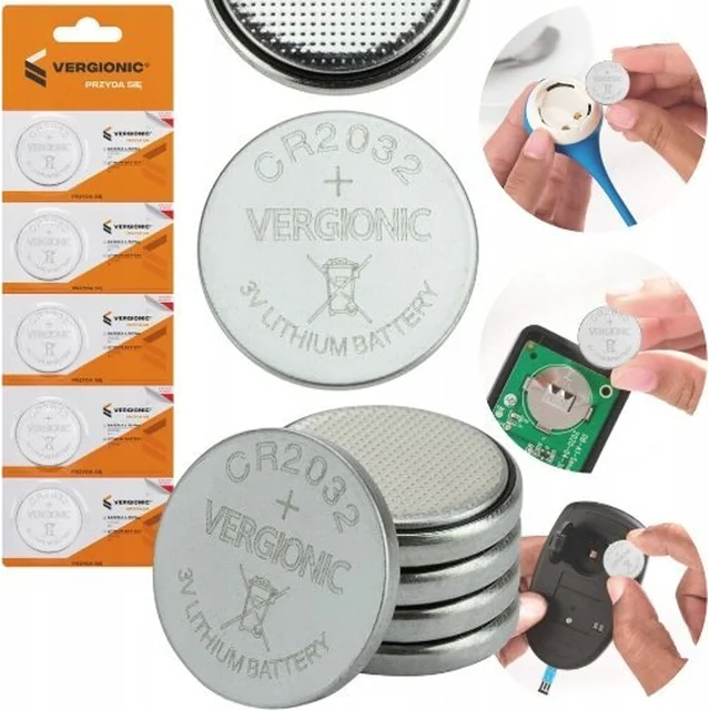 VERGIONIC 5x BATTERY CR2032 3V LITHIUM WATCH BUTTON