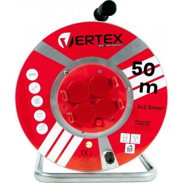 Vertex Reel-Verlängerungskabel 50m 3x2,5mm PB50METAL Schwarz