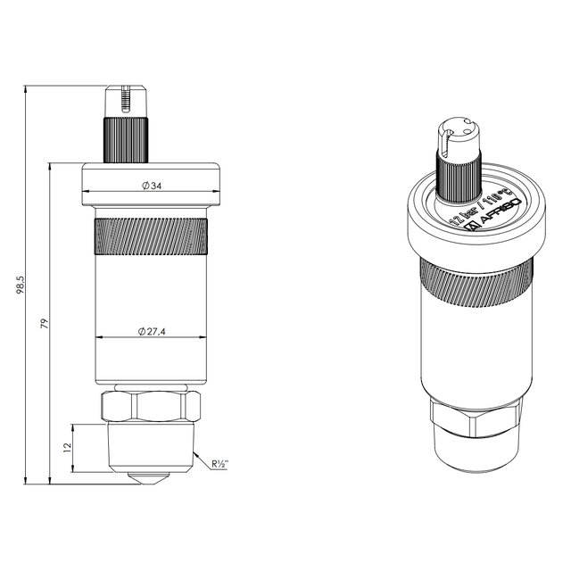 VERTICAL automatinė oro išleidimo anga PRIMOVENT G3/8'' su AQUASTOP ir uždarymo vožtuvu R1/2''