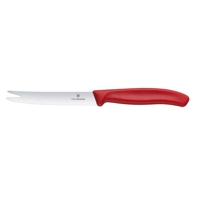 Victorinox Swiss Classic nož za sir in klobase, nazobčano rezilo, 110mm, rdeča
