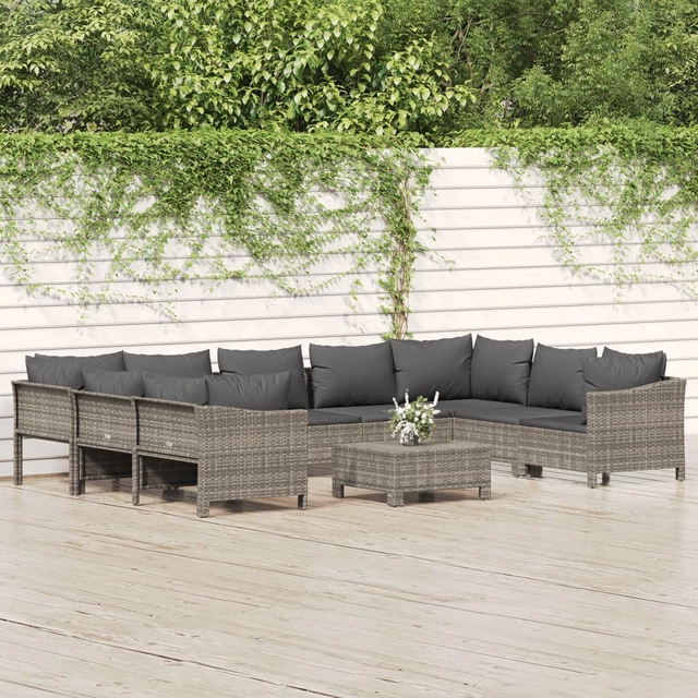 vidaXL 10-cz. garden lounge set, cushions, gray PE rattan