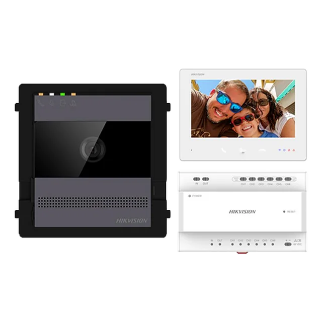 Video intercom kit 2 wires for 1 family, 7 inch monitor, Alarm, IK08, Card 32GB, Al - Hikvision DS-KIS704EY-AL