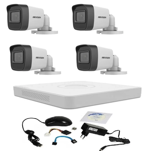Videó megfigyelő készlet 5 MP Hikvision Turbo HD 4 DVR kamerákkal 4 csatornákkal és ajándék HDMI-kábellel mobiltelefonon