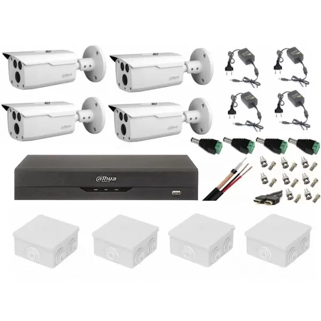 Video surveillance system 4 Dahua HDCVI 2MP cameras with IR 80 m, accessories included, internet viewing