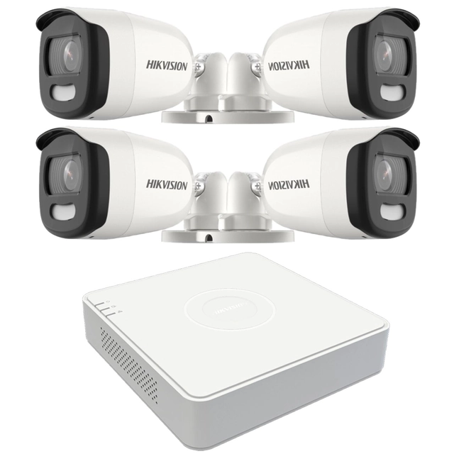 Video surveillance system 4 Hikvision ColorVU cameras 5MP white light 20m DVR 4 channels 8MP