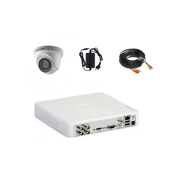 Videoovervågningssystemsæt 1 kamera 2MP komplet interiør Hikvision IR 20 m med DVR, rumænsk menu, Cloud, mobiltelefonsoftware inkluderet