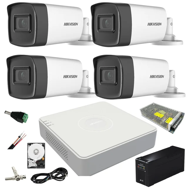 Videoövervakningssystem med UPS 4 utomhuskameror 5MP med IR 40M kompletta tillbehör med HÅRT 1TB live internet