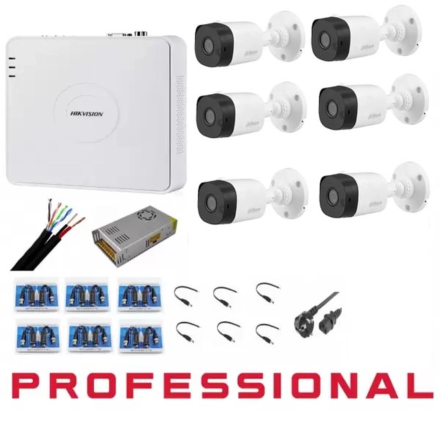 Videoüberwachungssystem 6 Dahua-Kameras 2MP Full HD ir20m IP67, DVR 8 Hikvision-Kanäle, Zubehör