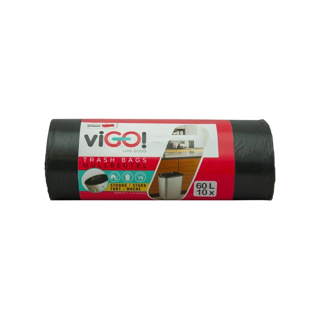 viGO garbage bags, retractable, 13 µ, 60 × 70 cm, 60 l, 10 pcs