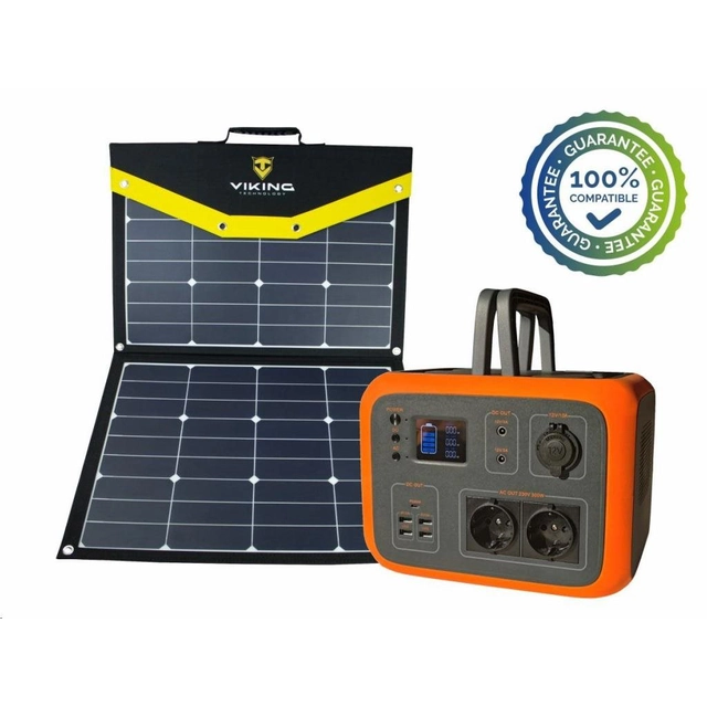 Viking battery generator AC600, 600W, orange + solar panel L110