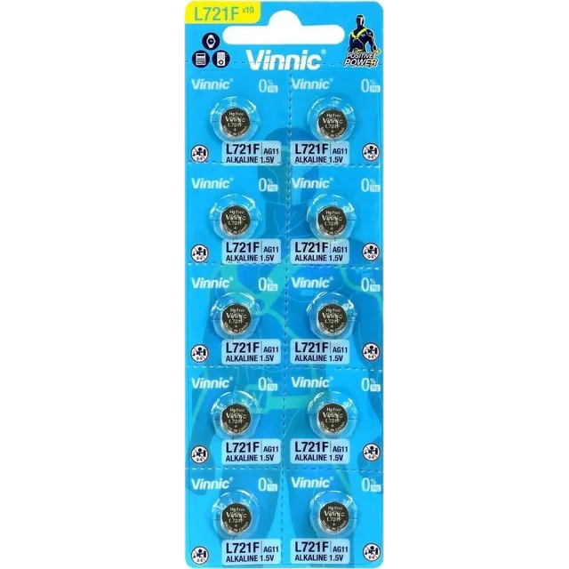 Vinnic PILES BOUTON ALCALINES VINNIC MINI G11/AG11/LR58 BLISTER 10 PCS L721F