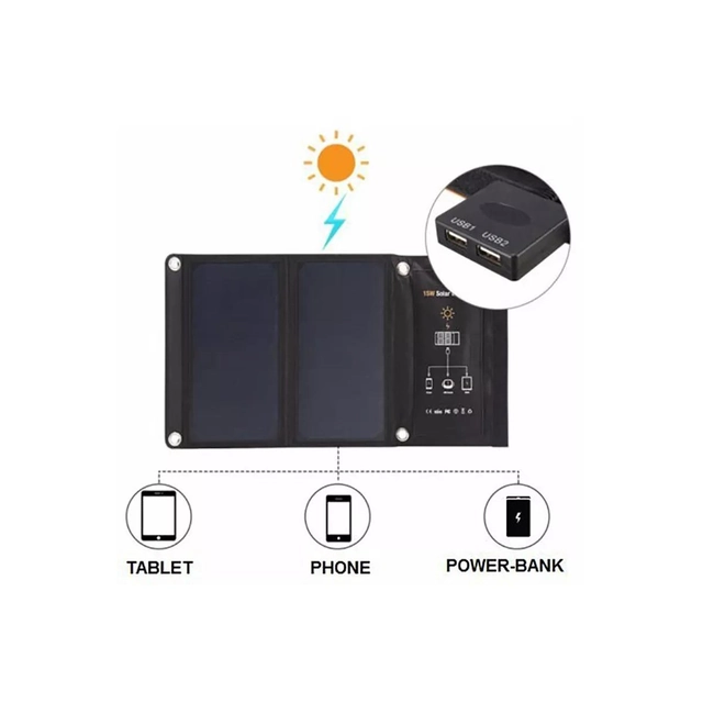 VOLT POLSKA Nešiojama saulės baterija TRAVEL SOLAR 21W USB (sulankstomas)5TSOLAR021