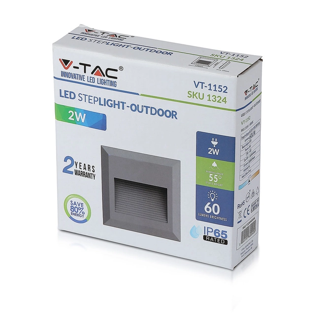 VT1152 2W LED staircase lighting / Color: 4000K / Housing: Gray / Square