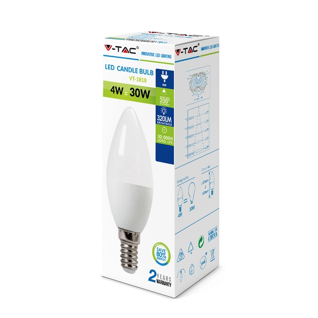 VT1818 4W C35 LED bulb / Color: 6400K / Cap: E14