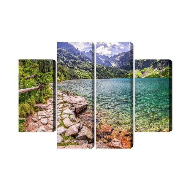 Vue d'image en plusieurs parties du lac 3D dans les montagnes des Tatras