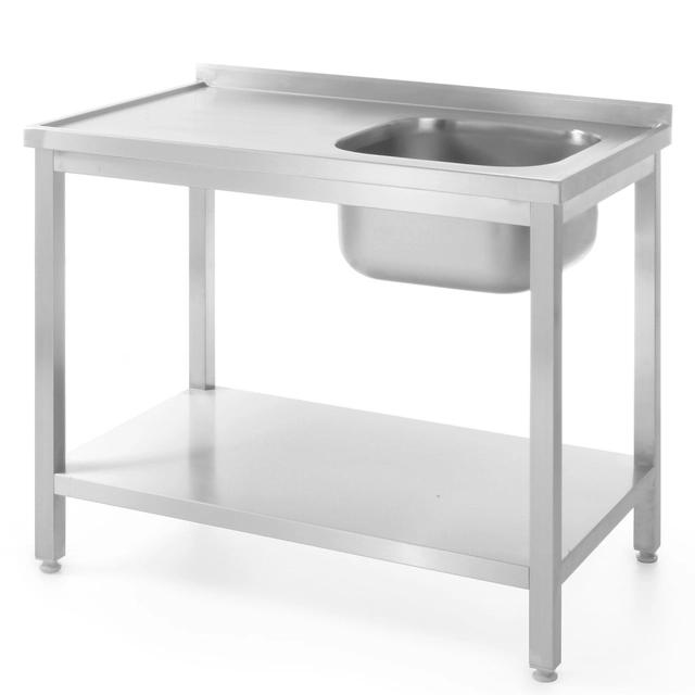 Wall catering worktop table with sink and shelf, screwable 100x70x85 cm RIGHT - Hendi 812938