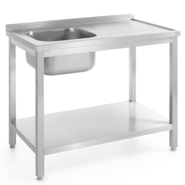 Wall-mounted catering worktop table with sink and shelf, screwable 100x70x85 cm LEFT - Hendi 812945