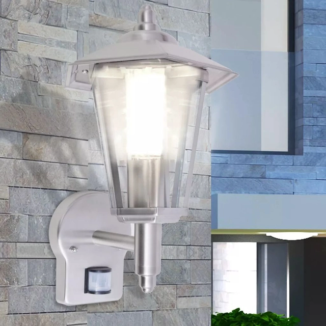 Wall-mounted outdoor lamp with sensor, stainless steel