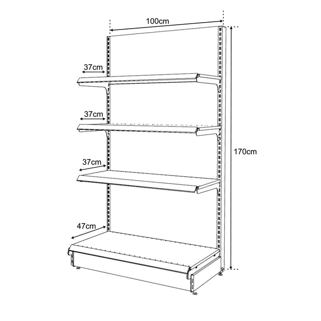 Wall-mounted shop shelf height 170 cm width 100 cm