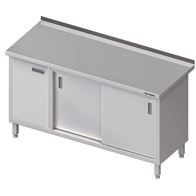 Wall-mounted stainless steel table with a cabinet (L), sliding door 1900x600 | Stalgast