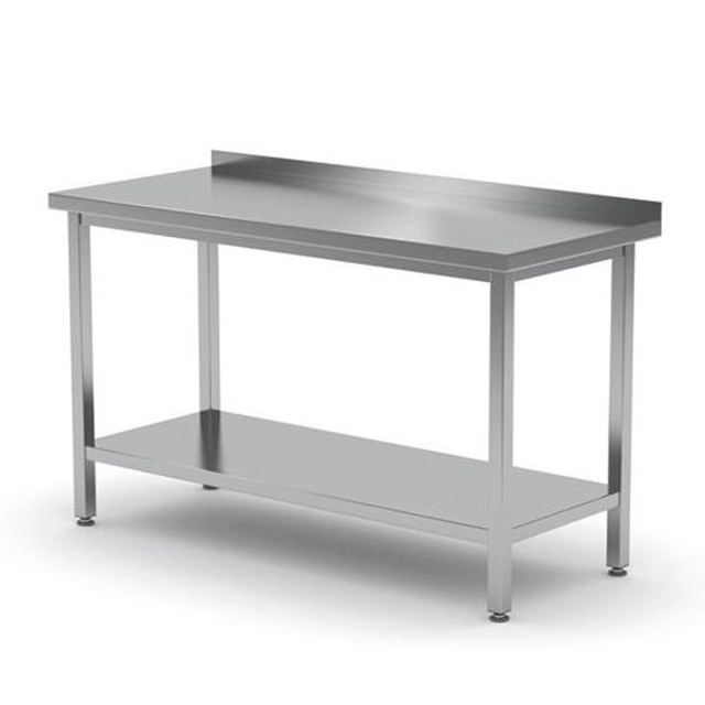 Wall-mounted steel worktop table with edge and shelf 180x60cm - Hendi 811504
