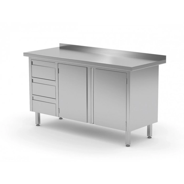 Wall table, cabinet with three drawers and hinged doors - drawers on the left side 1200 x 600 x 850 mm POLGAST 137126-L 137126-L