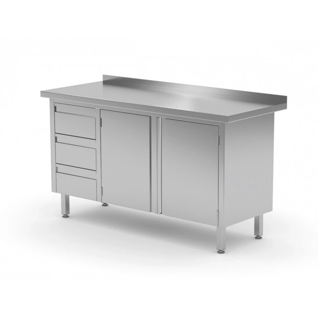 Wall table, cabinet with three drawers and hinged doors - drawers on the left side 1800 x 600 x 850 mm POLGAST 137186-L 137186-L