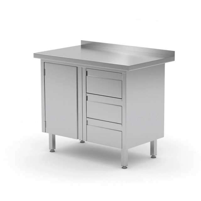 Wall table, cabinet with three drawers and hinged doors - drawers on the right side 1000 x 600 x 850 mm POLGAST 136106-3-P 136106-3-P