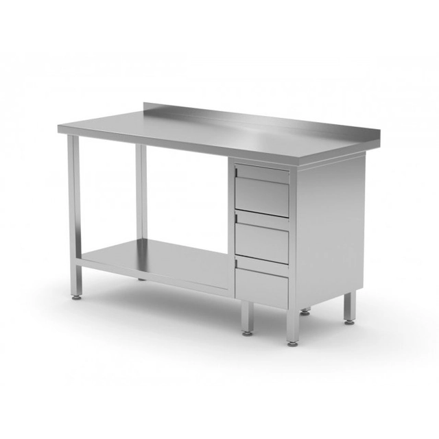 Wall table, cabinet with three drawers and shelf - drawers on the right side 1300 x 600 x 850 mm POLGAST 125136-3-P 125136-3-P