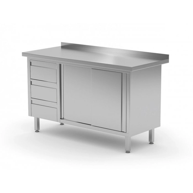 Wall table, cabinet with three drawers and sliding doors - drawers on the left side 1300 x 600 x 850 mm POLGAST 138136-L 138136-L