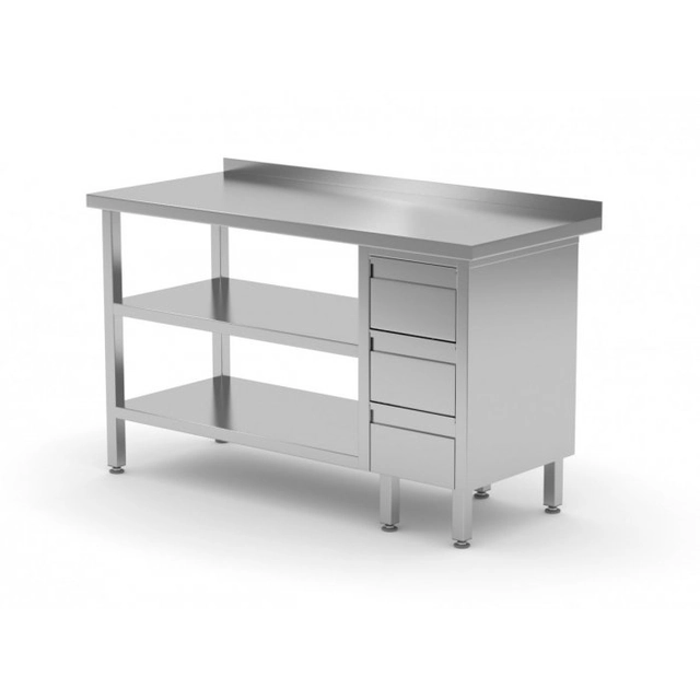 Wall table, cabinet with three drawers and two shelves - drawers on the right side 1300 x 600 x 850 mm POLGAST 125136-3-P/2 125136-3-P/2